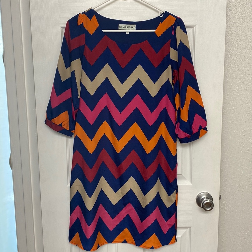 Multi-colored geometric chevron dress